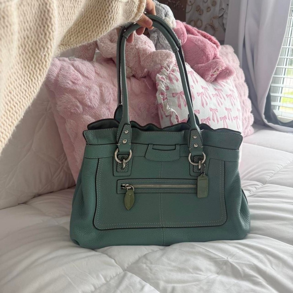 Y2K Coach Teal/Turquoise Leather Purse/Bag